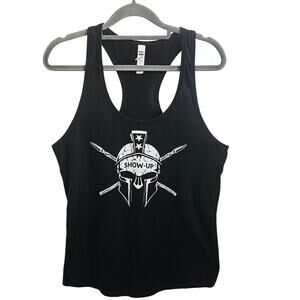 Show Up Spartan Helmet Graphic Tank Top Black Helmet Sword Warrior Gym Size XL